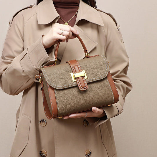 Bolso de mano para mujer de piel texturizada con cierre metálico - Natalia
