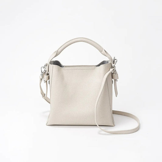 Bolso bucket para mujer de piel auténtica diseño estructurado - Celeste