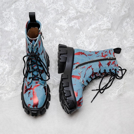 Botas tipo militar para mujer efecto artístico - Ysia
