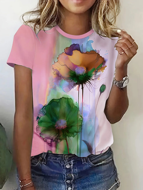 Fabienne - Camiseta con estampado floral y manga corta