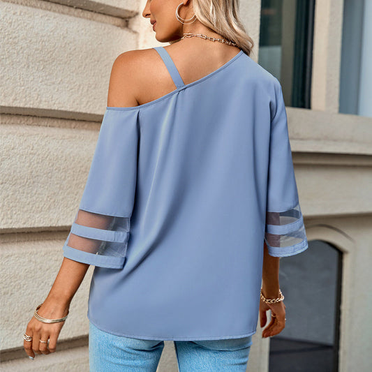 Leandra - Top casual monocolor sin hombros para mujer