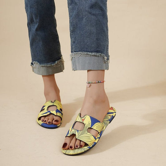 Sandalias planas mujer diseño tropical multicolor - Kaia