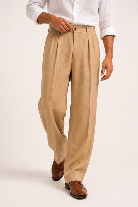 Pantalón de lino para hombre con doble pinza y corte recto - Albrecht