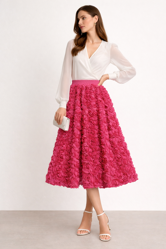 Falda de tejido para mujer volumen floral - Vaiva