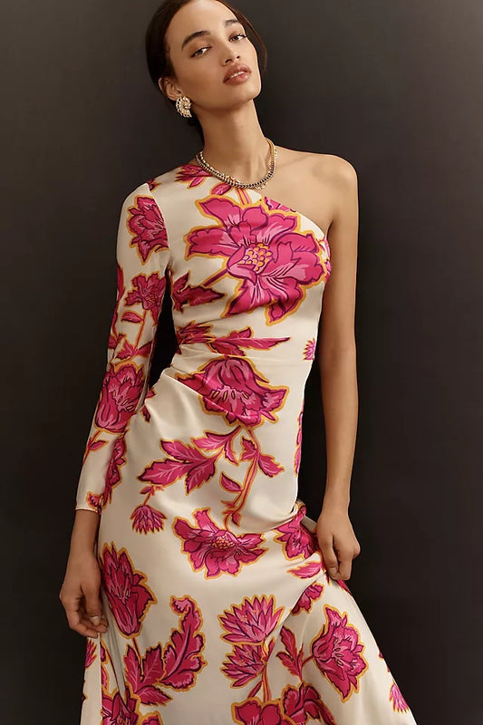 Valentina - Vestido Largo Floral de Un Solo Hombro