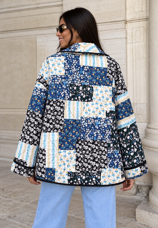 Chaqueta mujer cuadros florales acolchados solapa ancha - Irmela