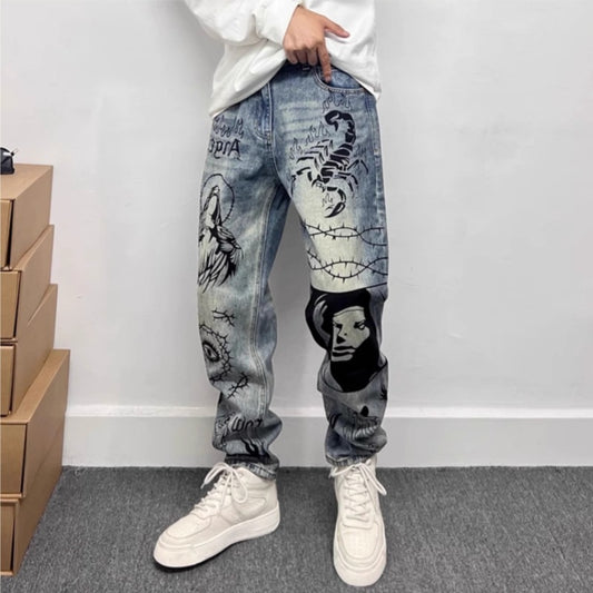 Pantalones vaqueros rectos con estampado gráfico - Halvard
