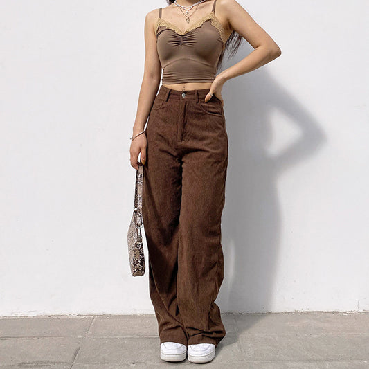 Pantalones para mujer de pana rectos de tiro alto - Nyssara