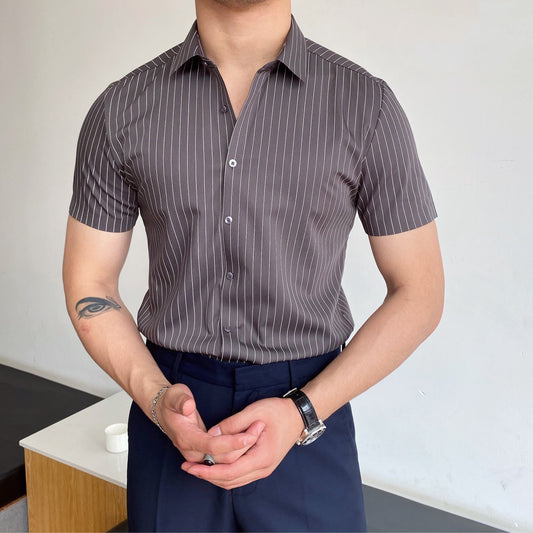 Camisa hombre manga corta rayas entallada formal - Isandro
