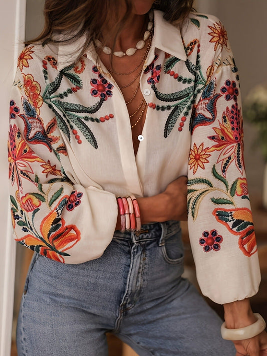 Blusa mujer algodón bordado floral estilo bohemio - Almudena