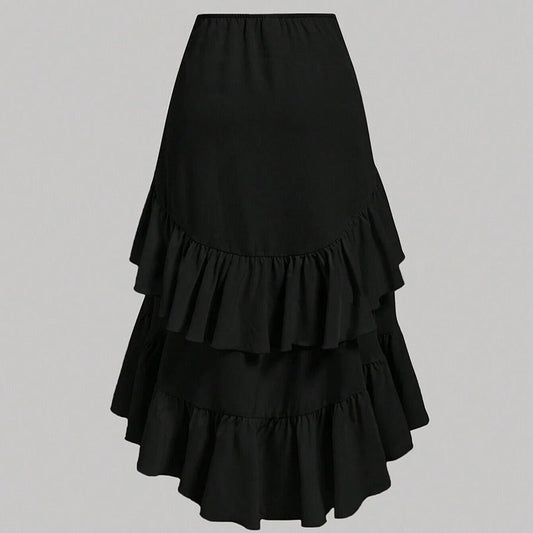 Falda midi para mujer de volantes asimétricos con fruncido lateral corte irregular - Nadège