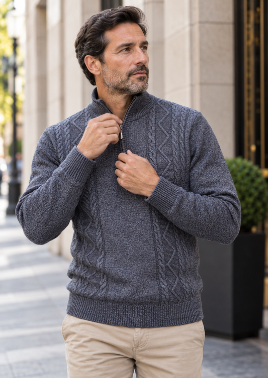 Jersey hombre cuello alto media cremallera punto trenzado - Beltrán