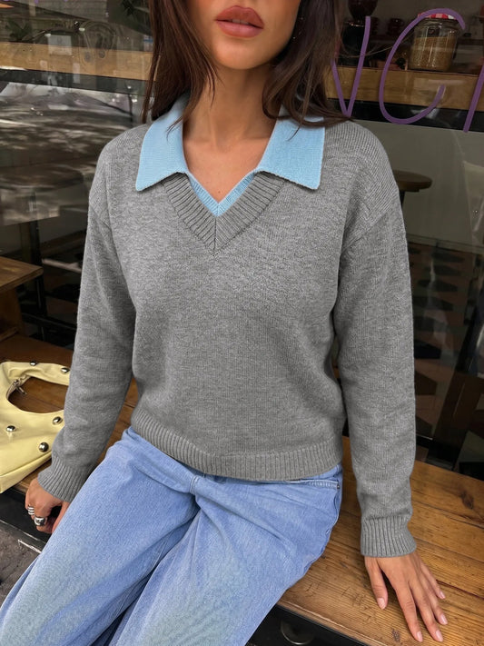 Jersey de punto con cuello camisero para mujer - Tilda