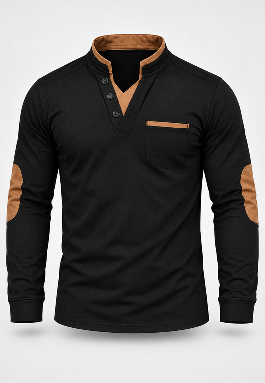 Polo hombre manga larga cuello mao detalles contraste - Corvin