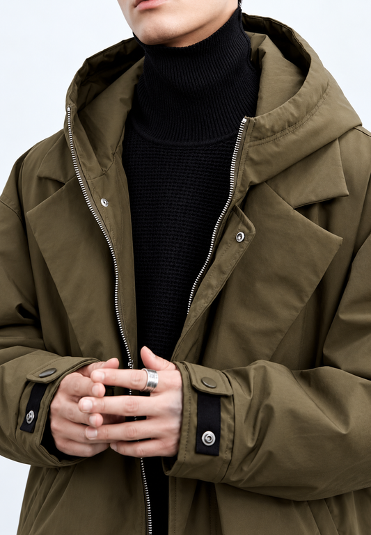 Trench largo hombre capucha cremallera puños ajustables - Corvin
