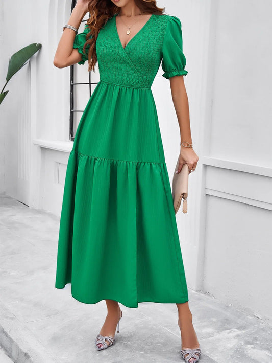 Vestido midi mujer nido de abeja escote cruzado - AmeliaV