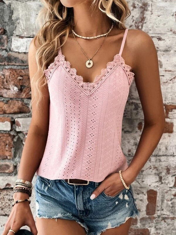 Susan - Camisa de mujer con cuello en V y encaje