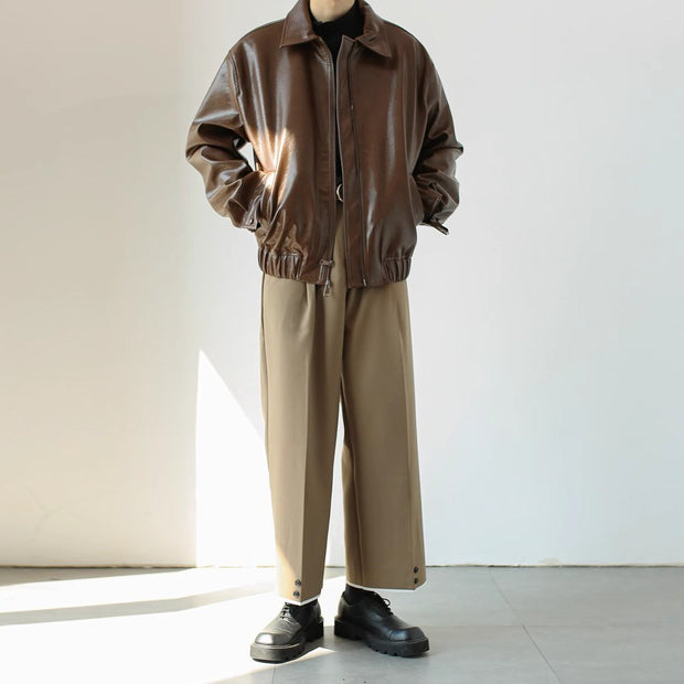 Chaqueta corta de cuero con cremallera para hombre - Emar