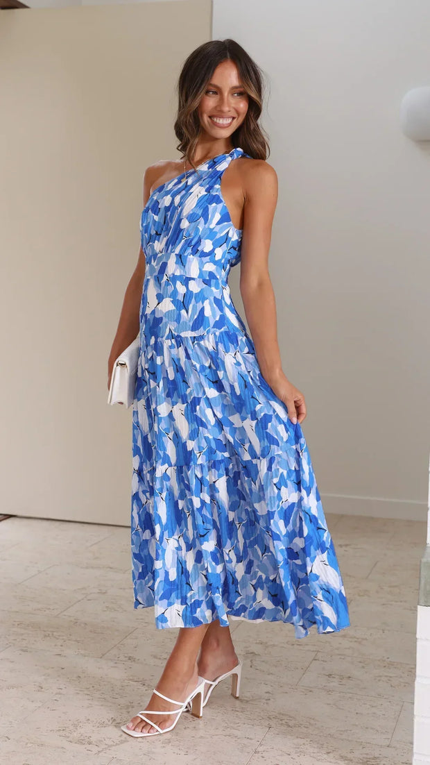 Cory - Vestido de un solo hombro con estampado floral