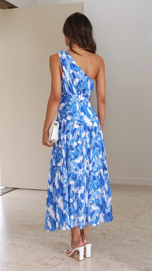 Cory - Vestido de un solo hombro con estampado floral