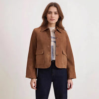 Chaqueta corta de ante con bolsillos frontales para mujer - Alenor