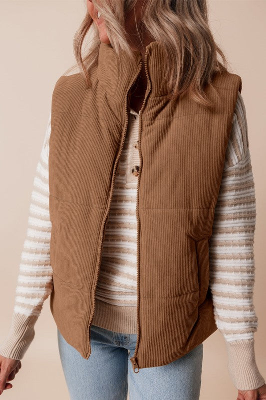 Chaleco acolchado de pana con cuello alto para mujer - Norayne