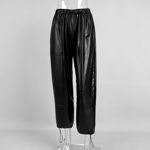 Pantalones para mujer de efecto piel con cordones en el bajo - Eirenne