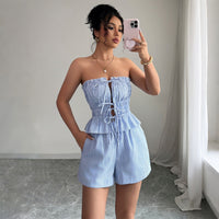 Conjunto corto para mujer de algodón con lazo frontal estilo bandeau - Camila