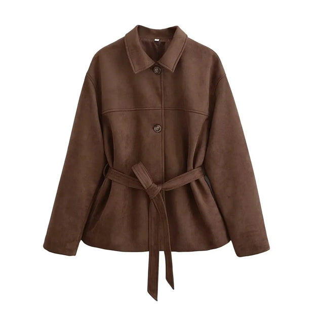 Chaqueta de ante con cinturon para mujer - Avelise