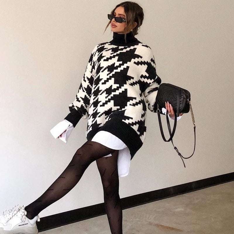 Jersey de punto para mujer de cuello alto con estampado geometrico - Saskia