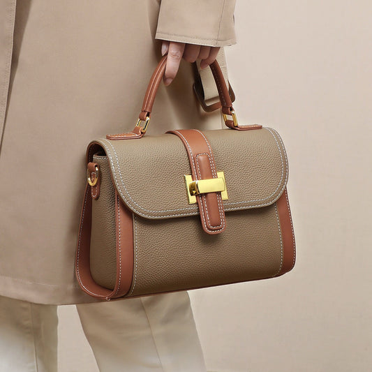 Bolso de mano para mujer de piel texturizada con cierre metálico - Natalia
