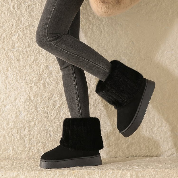 Botines para mujer estilo invernal con borde afelpado - Auralyn