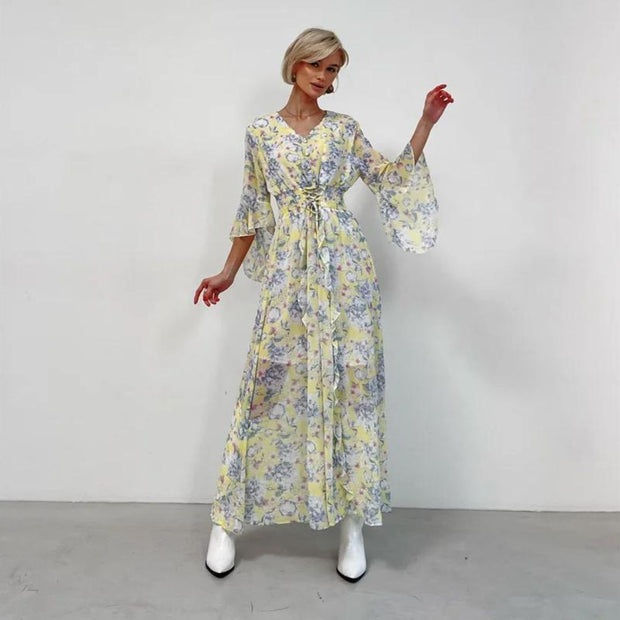 Norian - Vestido midi floral con escote en V