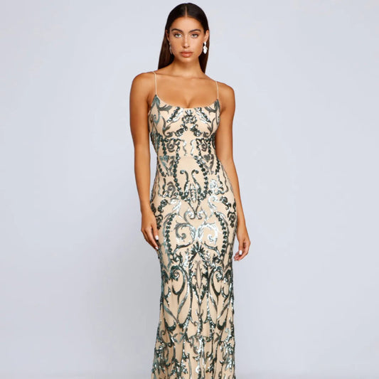 Vestido de fiesta para mujer con efecto bordado de lentejuelas - Kalea