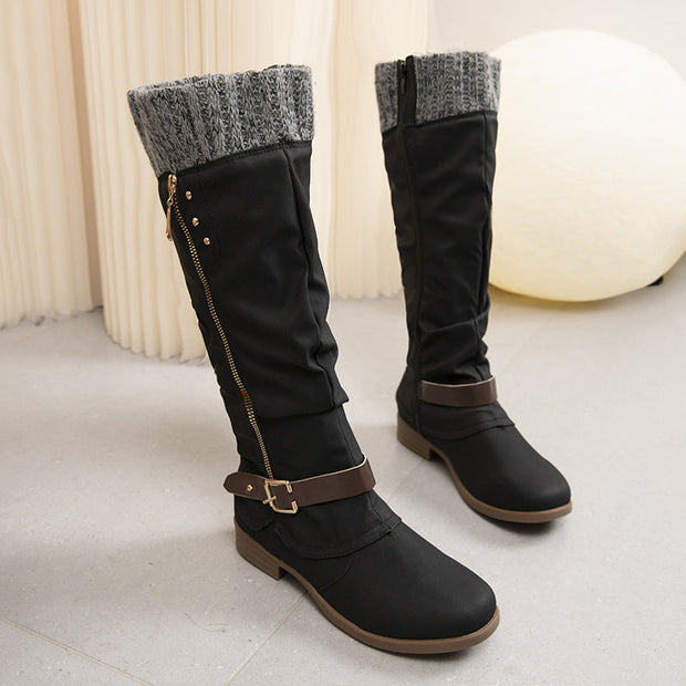 Botas largas con cremallera y detalle de lana - Mireille