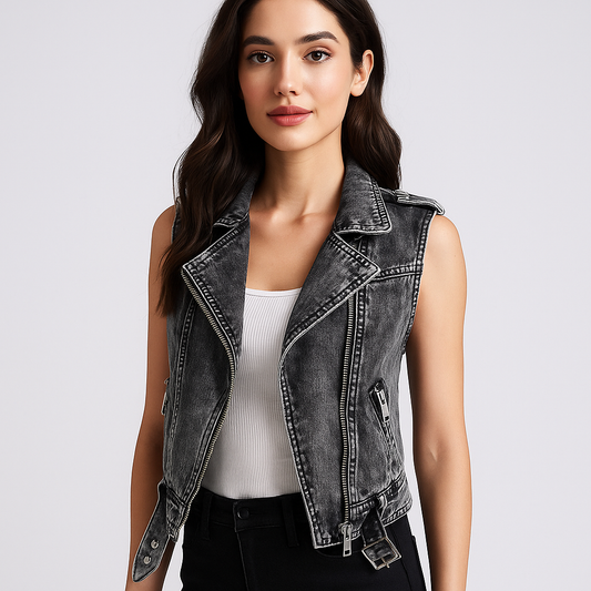 Chaleco denim para mujer estilo biker - Vera