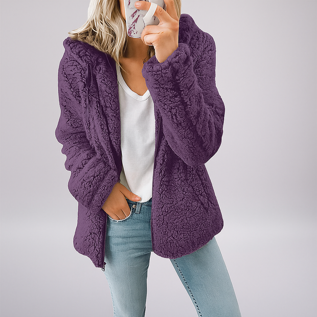 Chaqueta de borrego para mujer con capucha - Mar