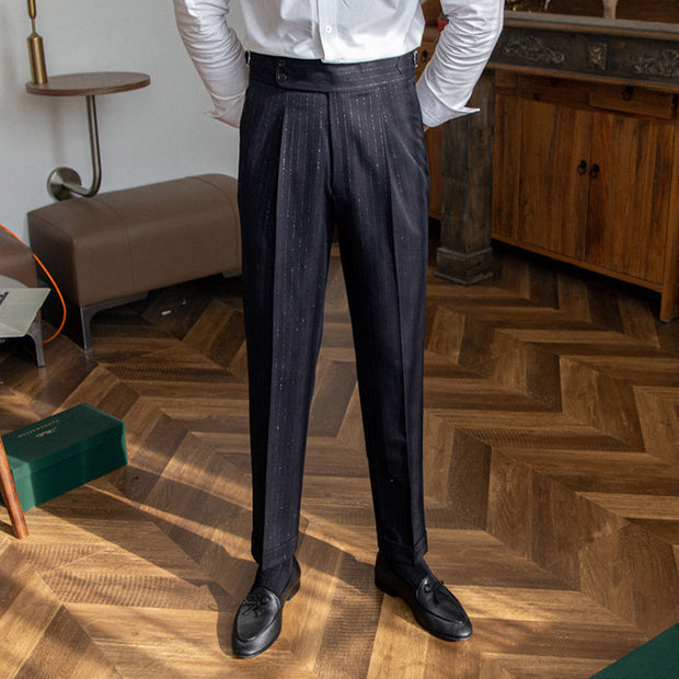Henry - Pantalón recto de talle alto Nápoles a rayas doradas y plateadas