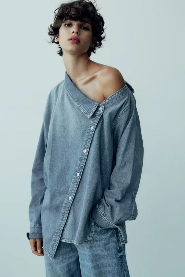 Leah - Camisa vaquera asimétrica informal