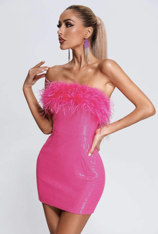 Vestido corto mujer lentejuelas escote palabra de honor - Dafne