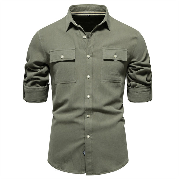 Camisa para hombre de algodón bolsillos frontales estilo casual - Nicolás