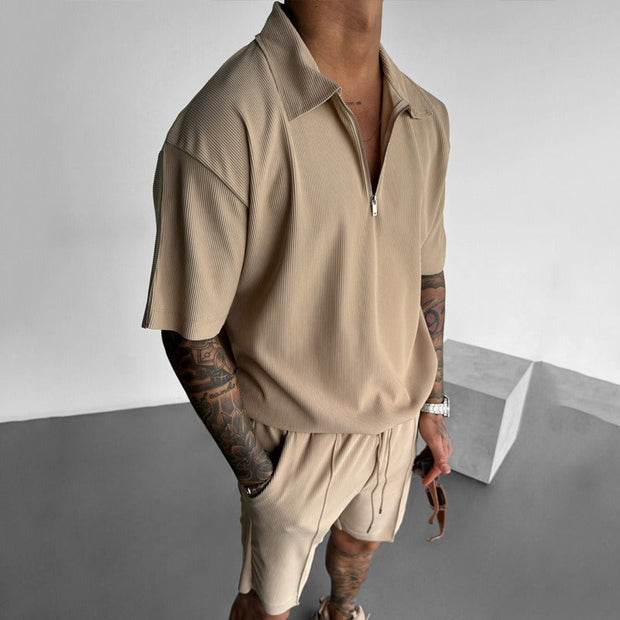 Conjunto para hombre de tejido acanalado con cremallera estilo casual - Iker