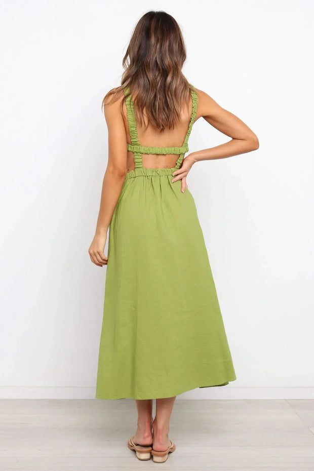 Vestido midi mujer con aberturas laterales algodón lino - Camila