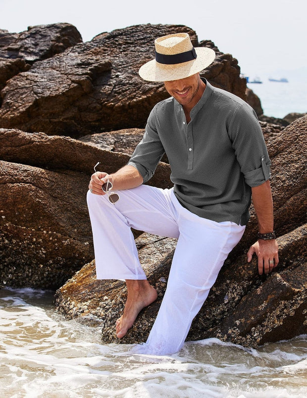 Camisa para hombre cuello mao algodón ligero estilo casual - Adrián
