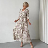 Norian - Vestido midi floral con escote en V
