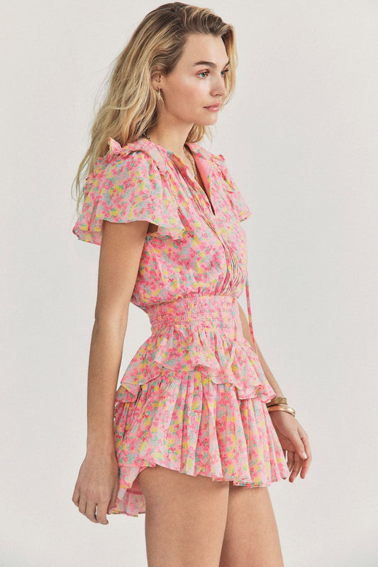 Ella - Sweet Style Minivestido con volantes y estampado floral