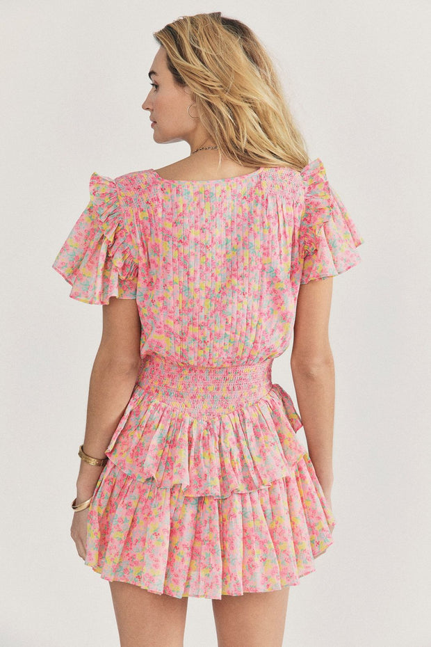 Ella - Sweet Style Minivestido con volantes y estampado floral