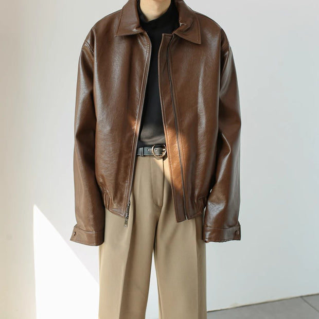 Chaqueta corta de cuero con cremallera para hombre - Emar