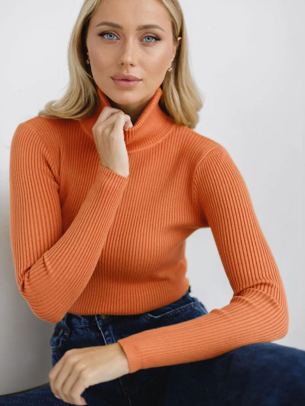 Jersey mujer cuello vuelto punto canalé ajustado - Nélida