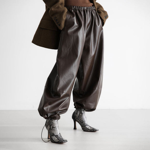 Pantalones para mujer de efecto piel con cordones en el bajo - Eirenne